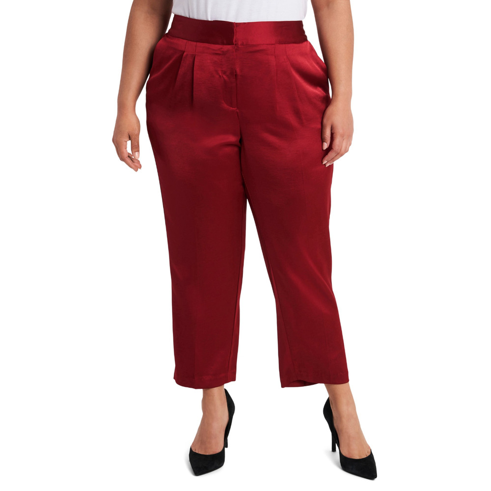 Vince Camuto Women Slim Leg Satin Pants Deep Red Plus Size 20W
